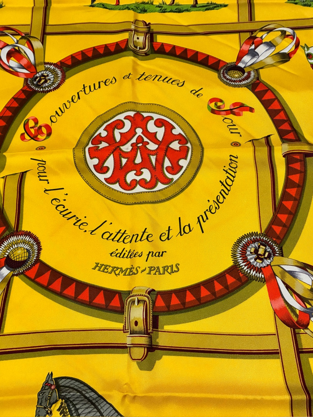 Hermes Silk Scarf Couvertures et Tenues de Jour Yellow with Box Authentic - Picture 8 of 9